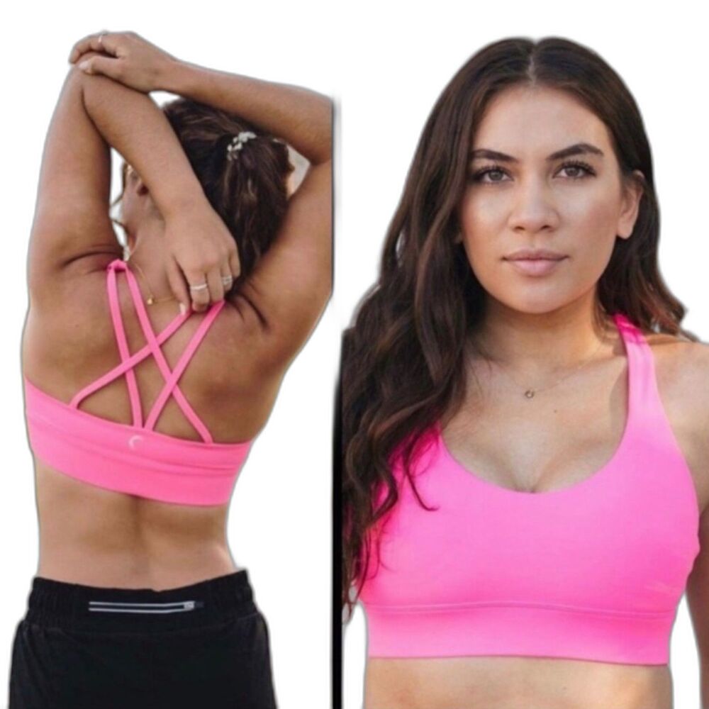 ZYIA Active Hot Pink Light n Tight Strappy Back Size XL Sports Bra Med Support